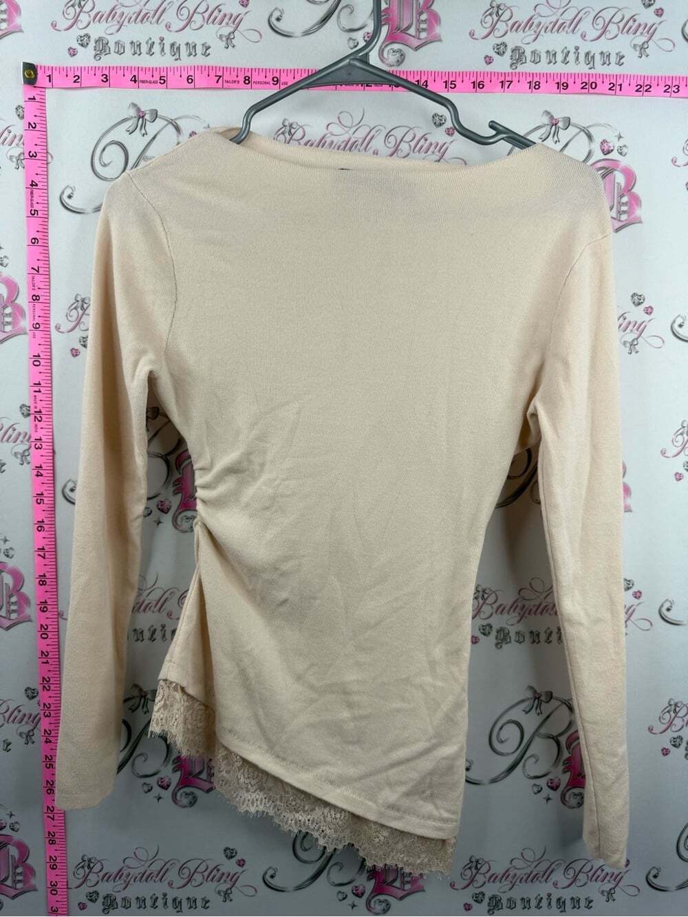 Simons ICONE shirt fairy hem Lacie floral Cream Long Sleeve Tee with Lace Hem